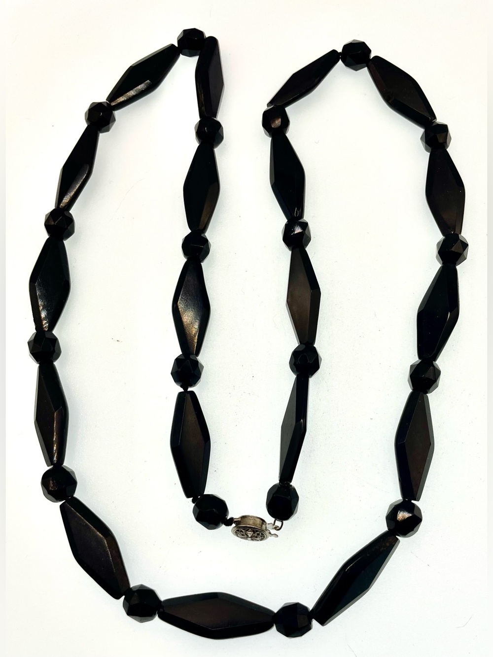 Vintage Black Faceted Glass Bead Art Deco Necklace
